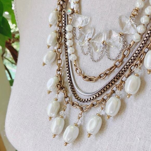 VTG Silpada KR KRN0010 Pearl Brass Crystal Convertible Statement Bib Necklace - Picture 14 of 14